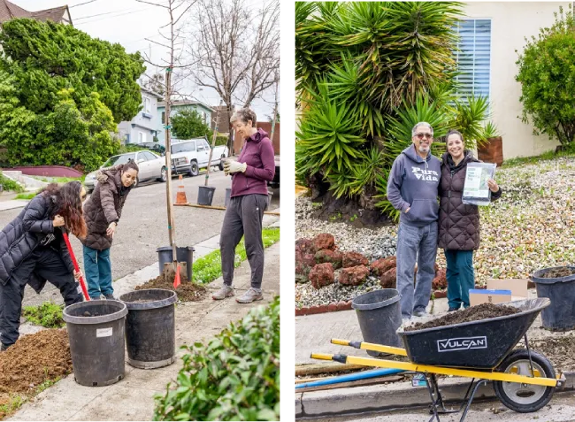 A Season of Gratitude + Special Holiday Offer - Art Garden Design https://artgardendesign.net/wp-content/uploads/01-dec.webp 2 two images side by side of Alana Corpuz helping plant trees with other community members.